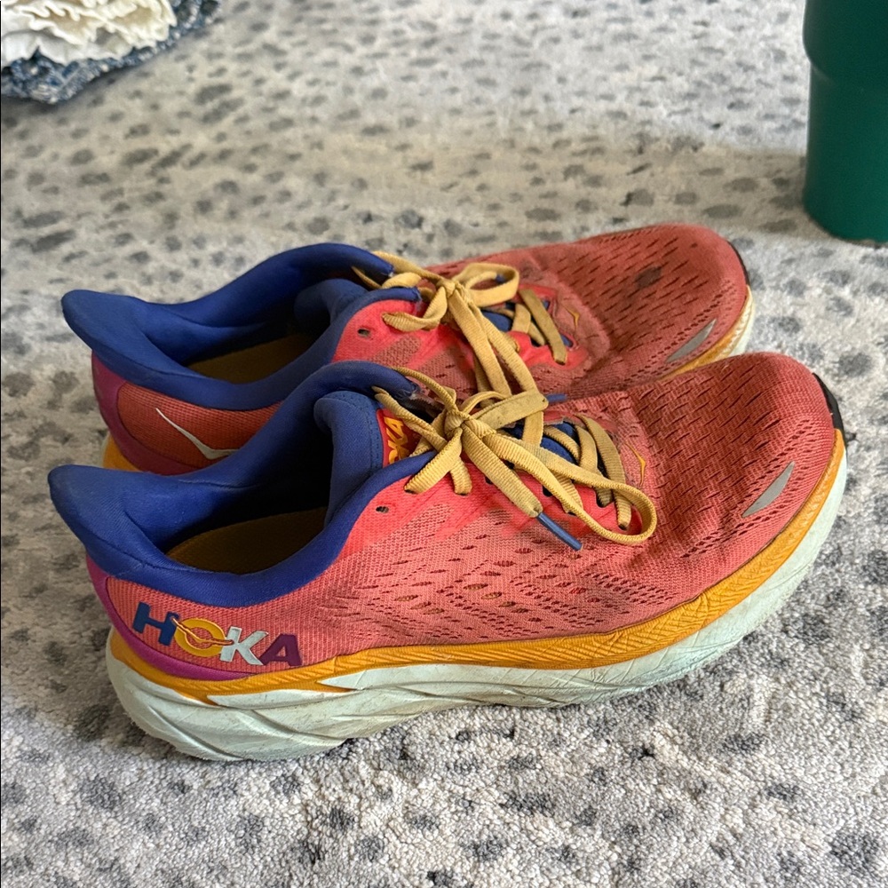 Hoka Vibrant Orange and Blue Sneakers